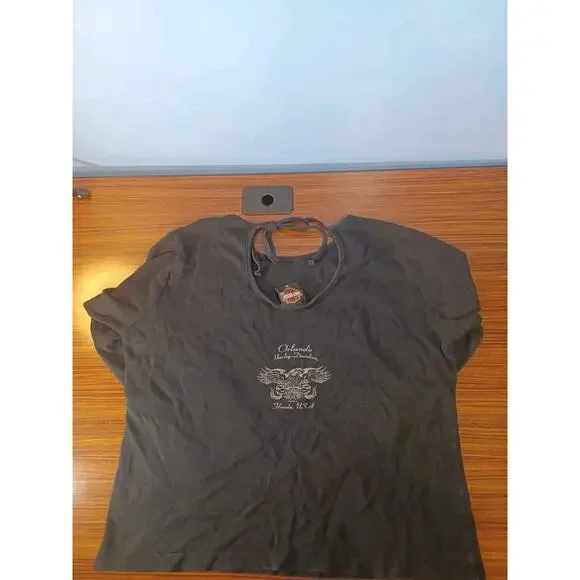 Vintage Women's Harley Davidson Logo Long Sleeve Black Shirt With Tie Back - Picture 10 of 10